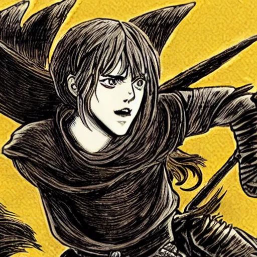 Image similar to emma watson as a knight in the style of berserk, by kentaro miura