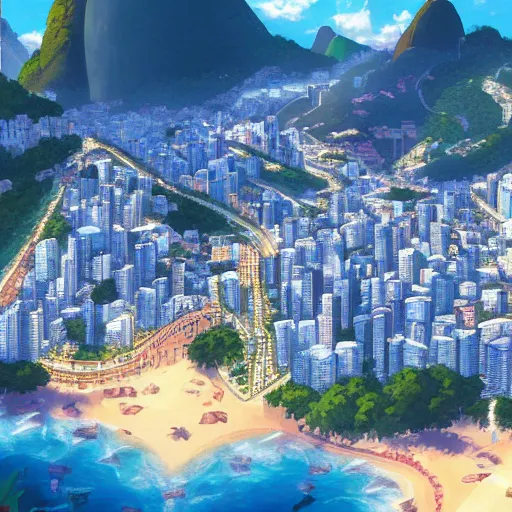 Image similar to beautiful Rio de Janeiro anime by makoto shinkai, very coherent symmetrical artwork high detail 8k