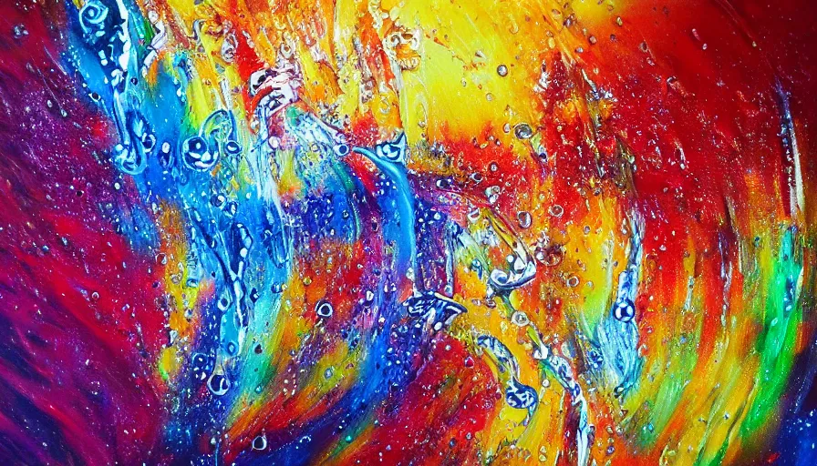 Prompt: painting on canvas, watedrops, water droplets, acrylic painting, acrylic pouring, painting, influencer, artstation - h 8 0 0