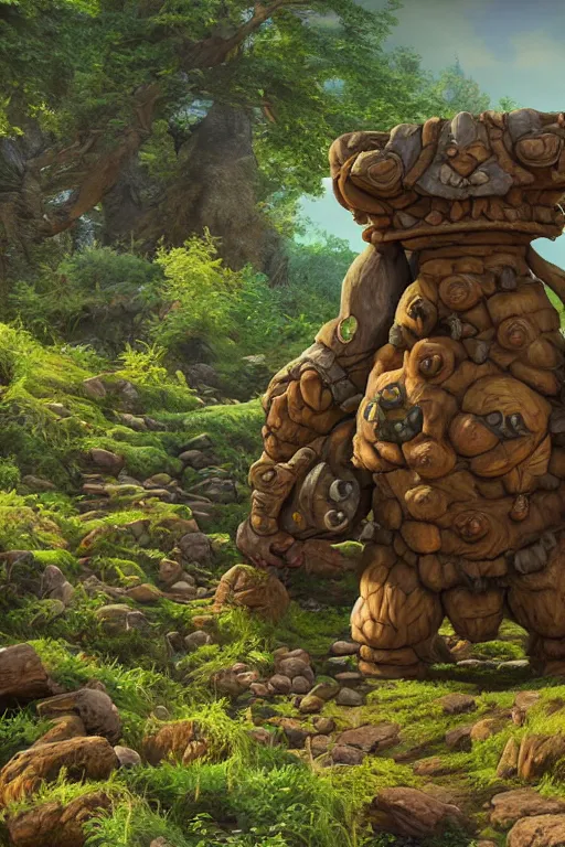 Image similar to zelda fantasy art giant golem troll wood rock, global illumination ray tracing hdr fanart arstation by sung choi and eric pfeiffer and gabriel garza and casper konefal hardmesh zbrushcentral