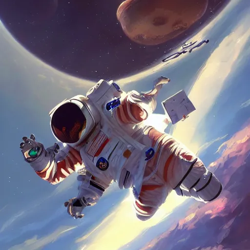 Prompt: astronaut space walking by tyler edlin, artstation