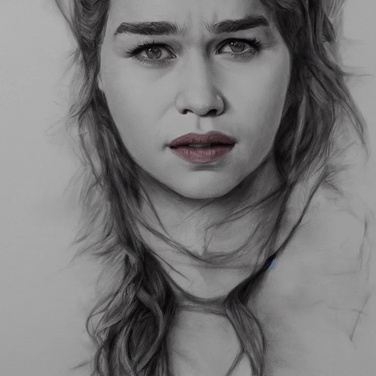 Prompt: Emilia Clarke, concept art, masterpiece, pencil painting, photorealism