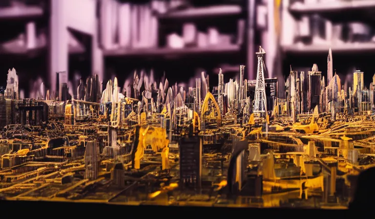 Image similar to big group of people in simple warehouse, looking at hologram of futuristic city on a table, cinematic concept art, godrays, golden hour, natural sunlight, 4 k, clear details, tabletop model buildings, center model buildings, hologram center, crane shot, crane shot, crane shot