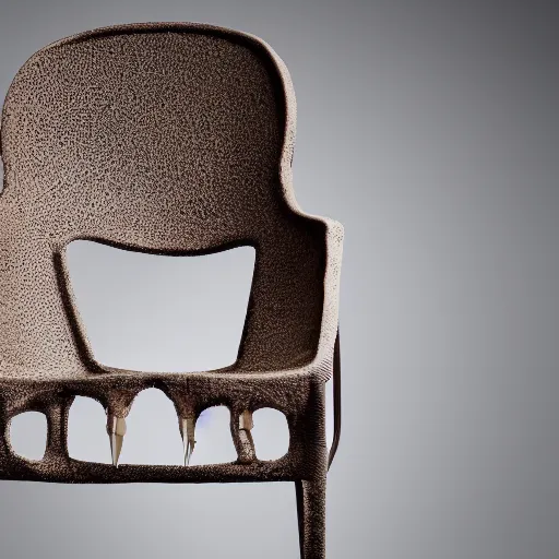 Image similar to a chair made out of human teeth, product photography