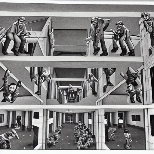 Prompt: high school, mc escher painting