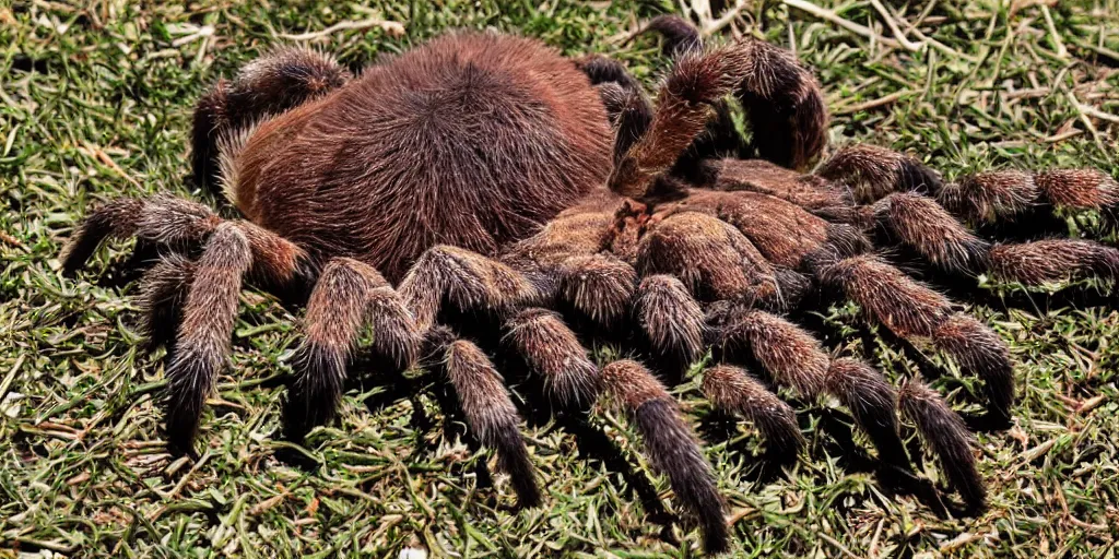 Prompt: A big tarantula on the flat belly of a teenage redhead sleeping during a heatwave