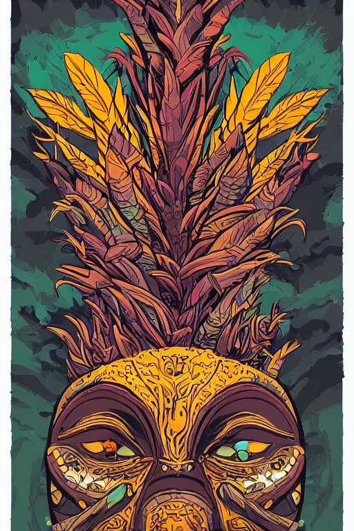 Image similar to animal mask totem roots flower tribal feather gemstone plant wood rock shaman vodoo video game vector cutout illustration vivid multicolor borderlands comics by josan gonzales and dan mumford radiating a glowing aura