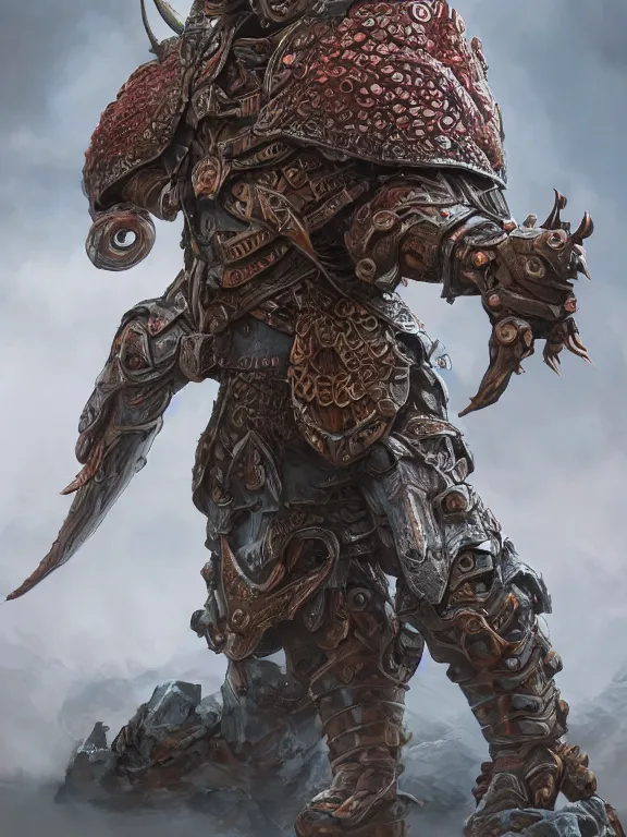 Image similar to full body frontview portrait of a warrior in octopus armour, d & d character design, designed in blender, 4 k hd, octane render, intricate and highly detailed, coloured with lots of colour, cinematic, pose, fantasy, concept art, sharp focus, trending on artstation