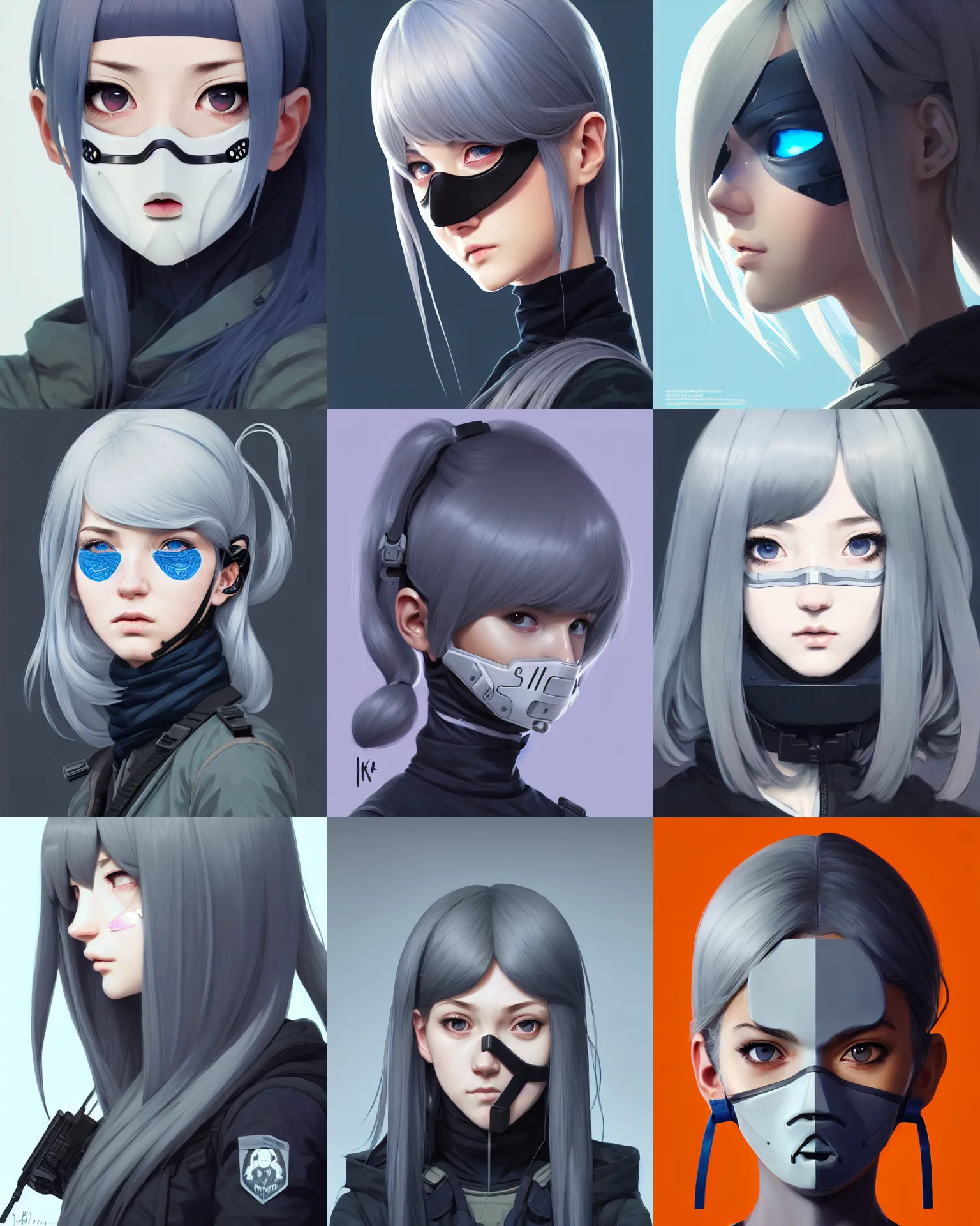 Prompt: profile of girl wearing tactical mask covering half face, grey hair, blue eye. symmetry face, fine details. girls frontline, an 9 4, ak 1 2, realistic shaded lighting, by ilya kuvshinov, kidmo, trending on artstation, magali villeneuve, artgerm, jeremy lipkin, caidychen, tomoyuki yamasaki