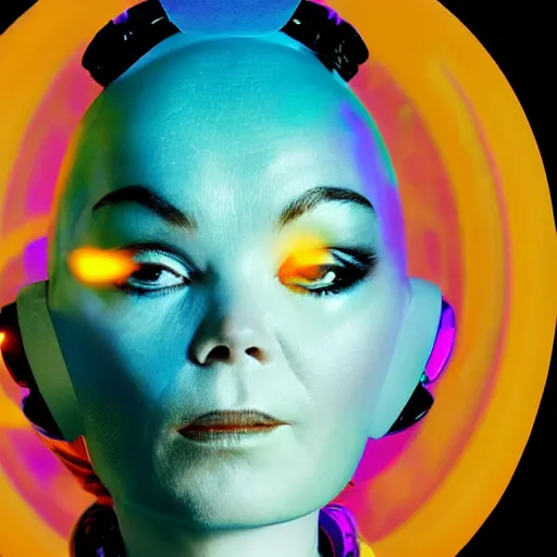 Prompt: bjork as an alien visitor to a new world, delivering musical artistry never before heard or seen