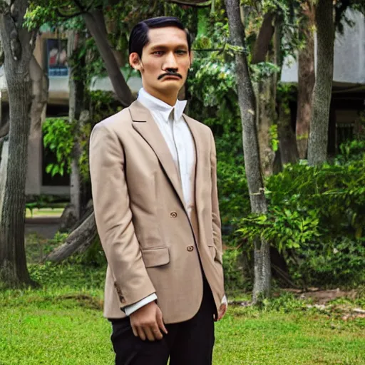 Image similar to outdoor portrait of jose rizal as a handsome young man in 2 0 2 2, 3 0 years old wearing stylish modern clothes, photo taken in 2 0 2 0, 3 5 mm f 1. 4 digital photo, matte colors