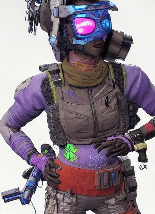 Image similar to apex legends cyberpunk athletic hired gun. concept art by james gurney and mœbius. gorgeous face.