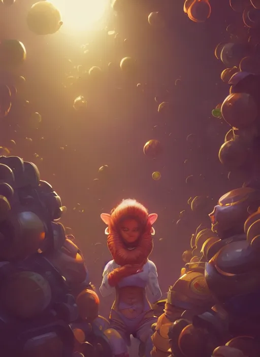 Image similar to highly detailed portrait of super monkey balls, stephen bliss, unreal engine, greg rutkowski, loish, rhads, beeple, makoto shinkai and lois van baarle, ilya kuvshinov, rossdraws, tom bagshaw, alphonse mucha, global illumination, god rays, detailed and intricate environment