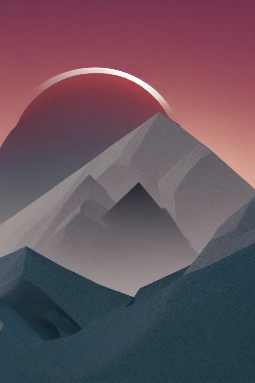 Prompt: geometric 3 d render, realistic nature, dark color palate, mountains with a crescent moon stars, 8 k