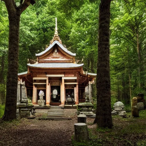 Prompt: a temple in the woods