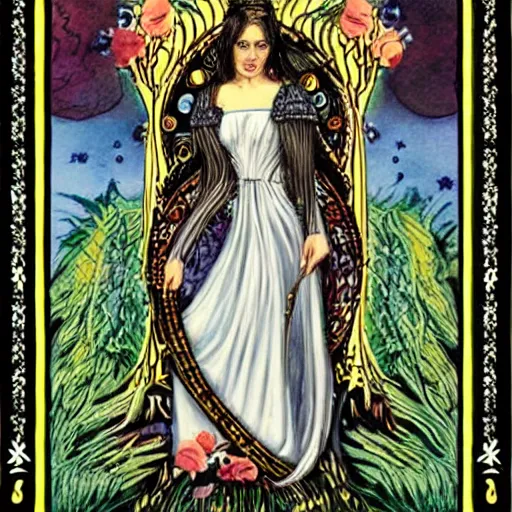 Image similar to Fantasy art depiction of the queen of wands tarot card