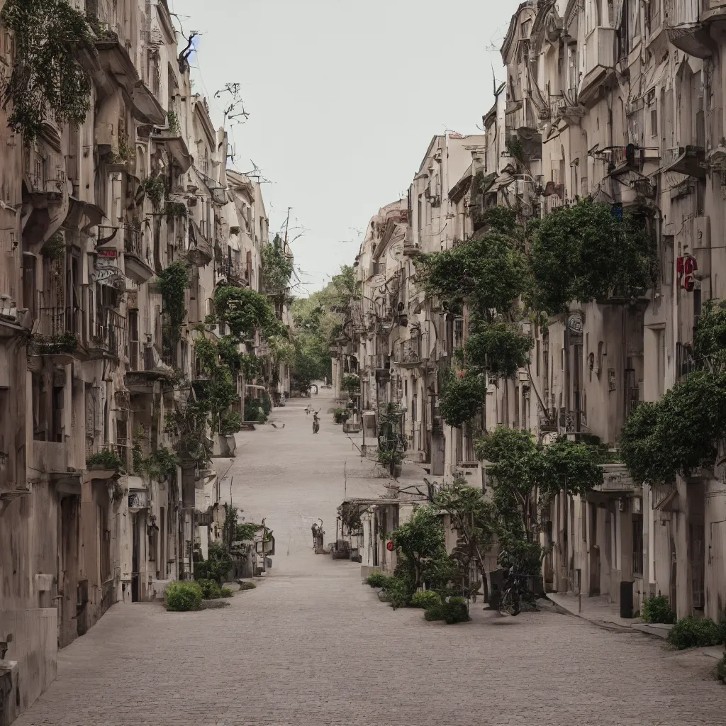 Image similar to a perfect street with no cars, houses designed by famous architect. bikes. cinematic, 8 k, inspirational.