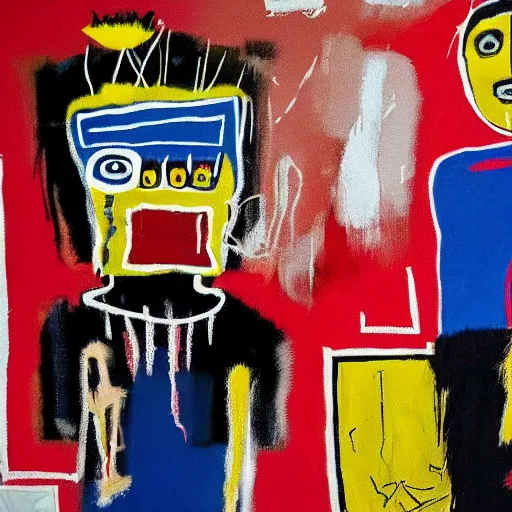 Image similar to basquiat painting depicting a gen z couple fighting