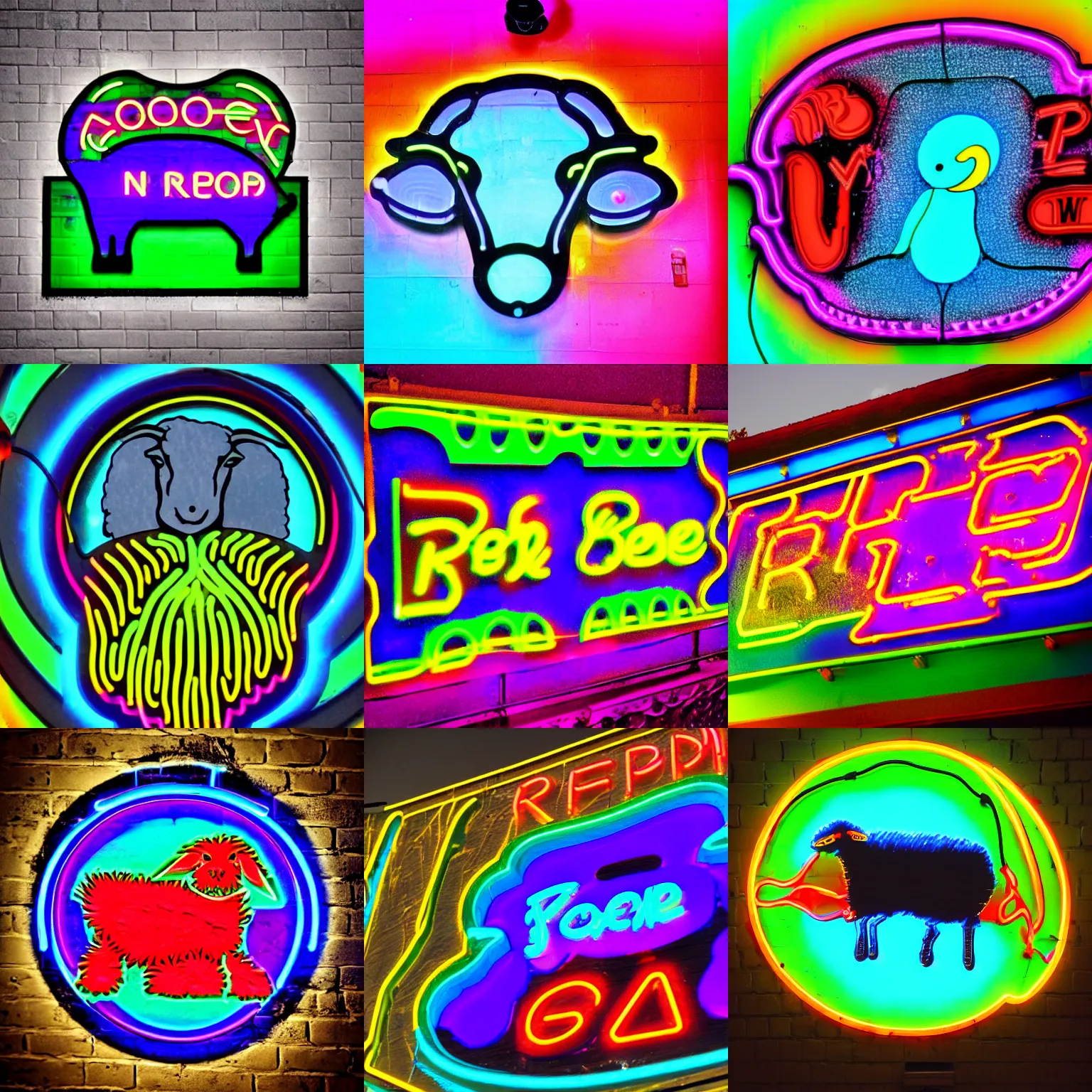 Prompt: a psychedelic neon sign dripping on acid like water with reflections and atmosphere, the sign says beep beep I\'m an electric sheep