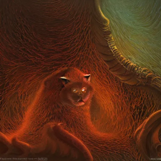 Prompt: photorealistic rendering of eldritch demon cat in the style of michael whelan, gustave dore, and stefan koidl. hyperdetailed photorealism, 1 0 8 megapixels, cinematic lighting.