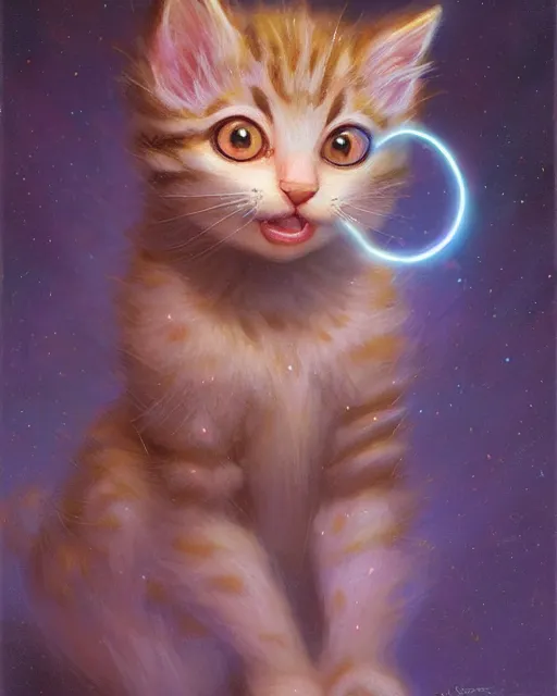 Image similar to an adorable kitten learning magic | highly detailed | very intricate | symmetrical | fantasy and whimsical and magical | soft cinematic lighting | disney pixar | award - winning | painted by donato giancola and paul lehr and ross tran | pastel color palette | featured on artstation