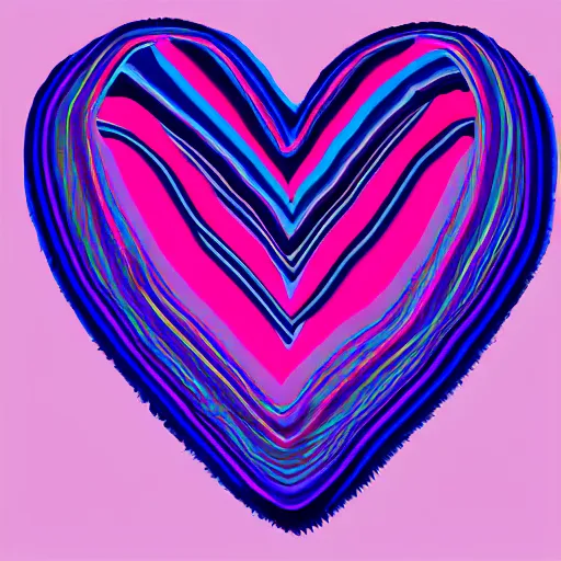 Prompt: a heart made of blue pink and purple stripes in a pop art style, digital art, trending on art station, brush strokes, medium tones