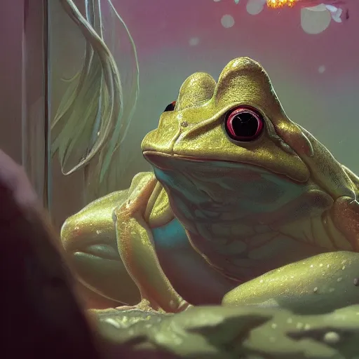 Prompt: highly detailed portrait of a muscular frog, stephen bliss, unreal engine, greg rutkowski, loish, rhads, beeple, makoto shinkai and lois van baarle, ilya kuvshinov, rossdraws, tom bagshaw, alphonse mucha, global illumination, detailed and intricate environment