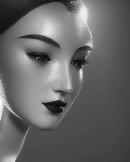 Image similar to black and white dreamy young beautiful female artificial intelligence, metropolis, cinematic, rim light, bokeh, photo - realistic, elegant, high detail, 8 k, masterpiece, photo taken in 1 9 3 0