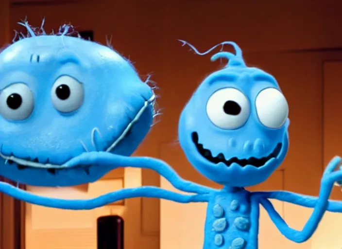 Prompt: film still of mr. meeseeks in the new scifi movie, 4 k, highly intricate, hyper realistic