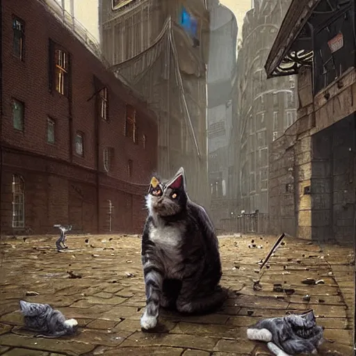 Prompt: cat zombies in london by geog darrow greg rutkowski