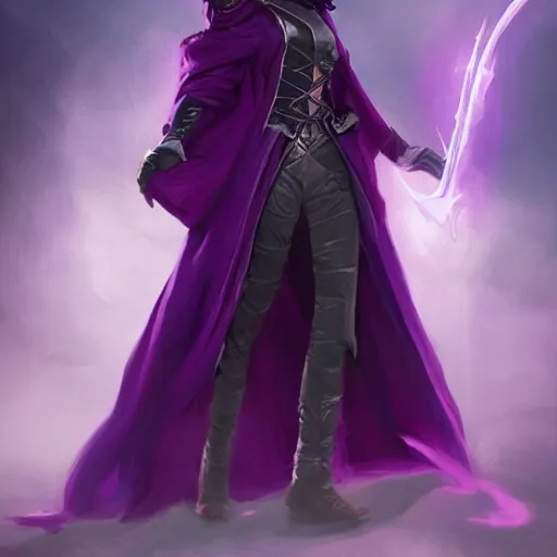 Image similar to female warlock long hood cloak purple, fighting monster with magic, 8 k, trending on artstation by tooth wu and greg rutkowski