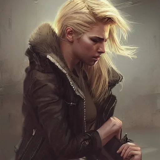 Prompt: hot looking blonde wearing jacket, light stubble, digital art, photorealistoc, art by greg rutkowski, hyperdetailed, western comic style, comic, comic style, sharp lineart, professional lighting, deviantart, artstation, trevor henderson, rossdtaws, cinematic, dramatic