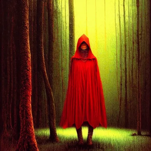 Image similar to Red Riding Hood in style of Zdislaw Beksinski