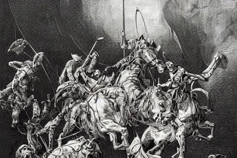 Image similar to highly detailed portrait of big open book, big open book, big open book, big open book, open book page, don quixote goes away, don quixote goes away, don quixote goes away, symmetrical, masterpiece, highly detailed painting by gustave dore