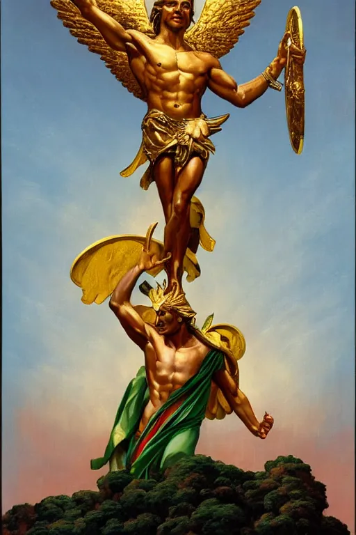 Prompt: emmanuel macron as the god of golden peace by thomas blackshear