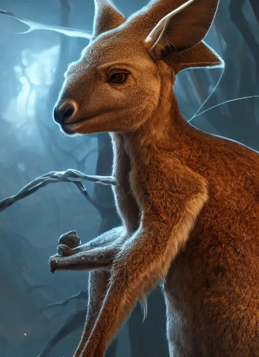 Image similar to cool kangaroo, ultra detailed fantasy, elden ring, realistic, dnd character portrait, full body, dnd, rpg, lotr game design fanart by concept art, behance hd, artstation, deviantart, global illumination radiating a glowing aura global illumination ray tracing hdr render in unreal engine 5