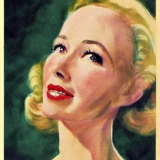 Image similar to “Naomi Watts portrait, color vintage magazine illustration 1950”