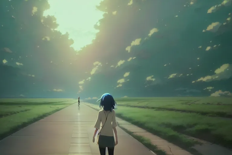 Prompt: journey of an abandoned woman, an anime drawing by makoto shinkai, cgsociety, postminimalism, anime aesthetic, anime, official art