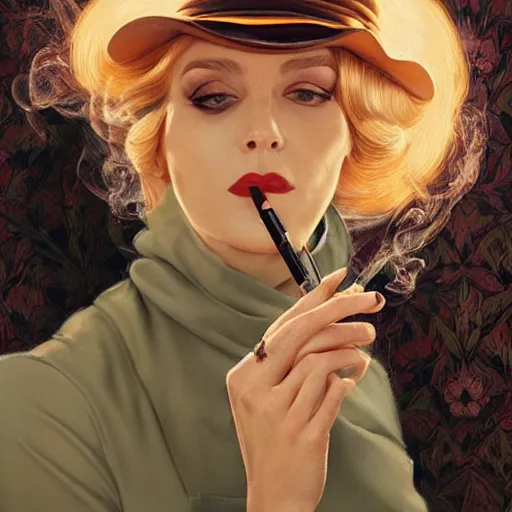 Prompt: a beautiful woman smoking a cigarette as a bandit, highly detailed, sharp focus, digital painting, artwork by martine johanna + joe jusko + Victor Adame Minguez + Yuumei + Tom Lovell + Sandro Botticelli