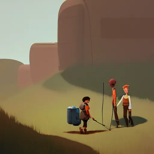 Prompt: goro fujita ilustration hiker unloading the car before camping, characterized by roman shipunov, etienne hebinger, atey ghailan, cgsociety, cynical realism, fantasy art, 2 d game art