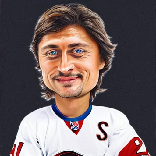 Prompt: hyperrealistic portrait caricature of teemu selanne