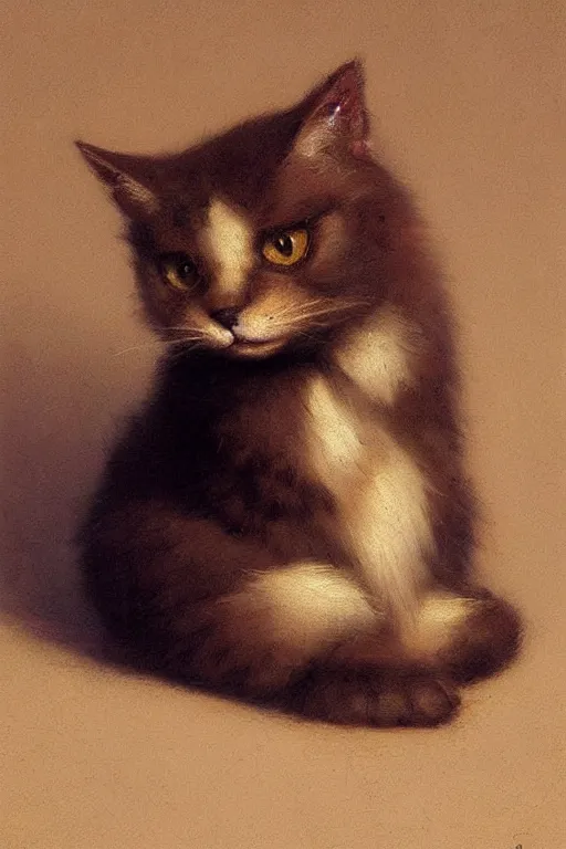 Prompt: a very cute kawai cat, beautiful painting by louis remy mignot, greg rutkowski, ilya repin, nice lighting, smooth tiny details, soft and clear shadows, low contrast, perfect