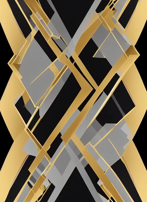 Image similar to symmetrical, award - winning painting, abstract, gold and silver shapes, rectangles, geometry, elegant, luxurious, beautiful, pitch black background, dali