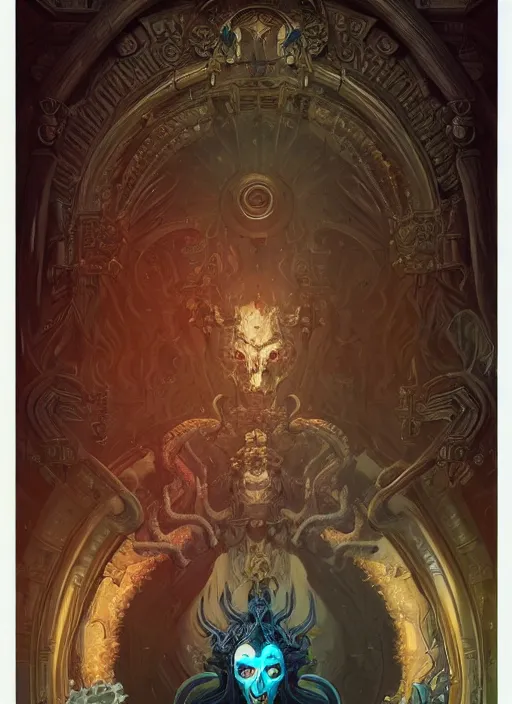 Prompt: intricate rendered portrait of Hades the god of the dead standing by an ornate door by Peter mohrbacher and Dan mumford and beeple, trending on cgsociety, inctricate door, flames, hell