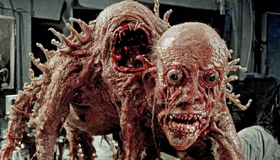 Image similar to a disgusting vile disturbing creature from The Thing, by Cronenberg and greg nicotero