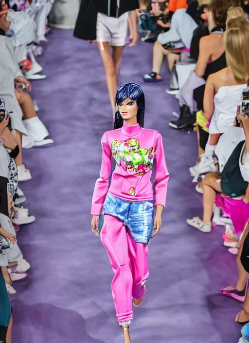 Image similar to hyperrealistic and heavy detailed balenciaga runway show of barbie, leica sl 2 5 0 mm, vivid color, high quality, high textured, real life