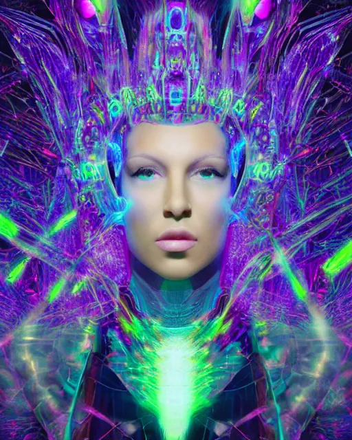 Image similar to a powerful energy psychedelic matrix queen, by alexander fedosav, hyper detailed digital matte painting, concept art, hyperrealism, 1 6 k resolution, cinema 4 d, 8 k resolution, trending on artstation, behance hd, a masterpiece, by stephan martiniere, particles, cel - shaded, power bright neon energy, by david a. hardy,