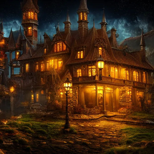 Image similar to night, fantasy, highly detailed, 4 k, hdr, smooth, sharp focus, high resolution, award - winning photo, photorealistic