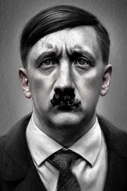 Image similar to photorealistic portrait photograph of adolf hitler, kawaii!! handsome, depth of field, soft focus, highly detailed, intricate, realistic, national geographic cover, soft glow, textured, artstation, concept art, sharp focus, illustration, art by artgerm and greg rutkowski and alphonse mucha