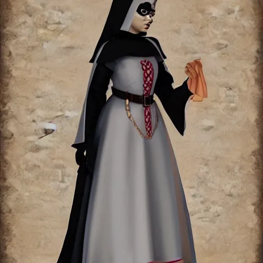 Image similar to female character design inspired by venice carnival and nun outfit | | concept art, gray